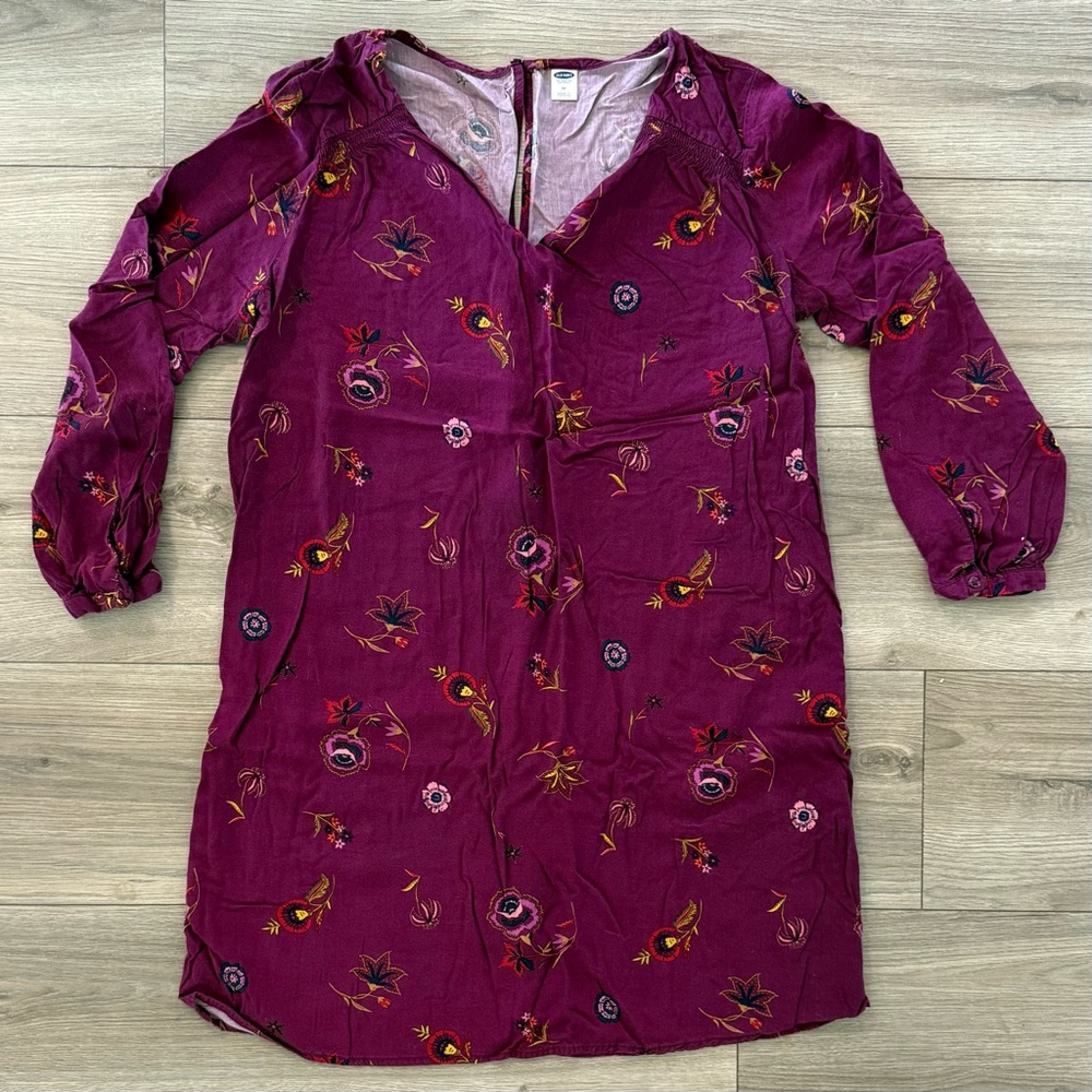 Old Navy Maroon Floral Long Sleeve Dress